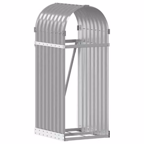 vidaXL Freestanding Log Holder in Grey Galvanised Steel, W/D/H: 40 x 45 x 100 cm