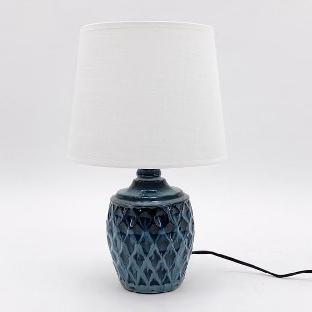 Minster Ceramic Table Lamp and Shade in Blue, W/D/H: 25 x 25 x 40 cm
