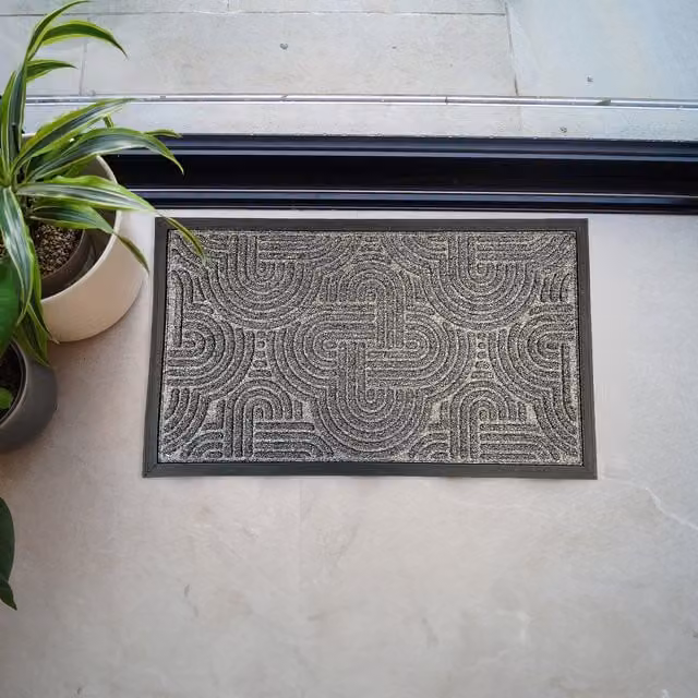 My Home Doorguard Graphic Mat in Multicolour, Black and Grey