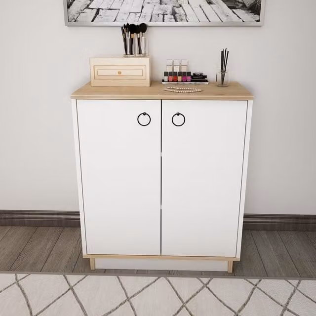 Decorotika Nuanse White Scandinavian Style Cupboard with Hinged Doors and Internal Shelves