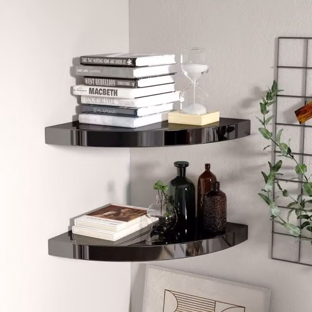 Berkfield Home High Gloss Black Floating Corner Shelves, 2 Pack, W/D/H: 35 x 35 x 3.8 cm – 1