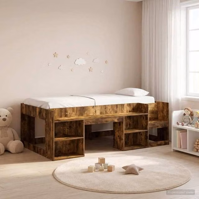 Berkfield Home Kids Bed Frame with Side Compartment Storage in Smoked Oak Brown, W: 80 cm, L: 200 cm