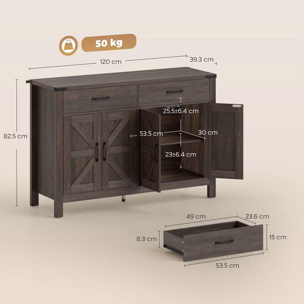 STILVORA Rustic Brown Sideboard with Adjustable Shelves in Dark Brown – 2