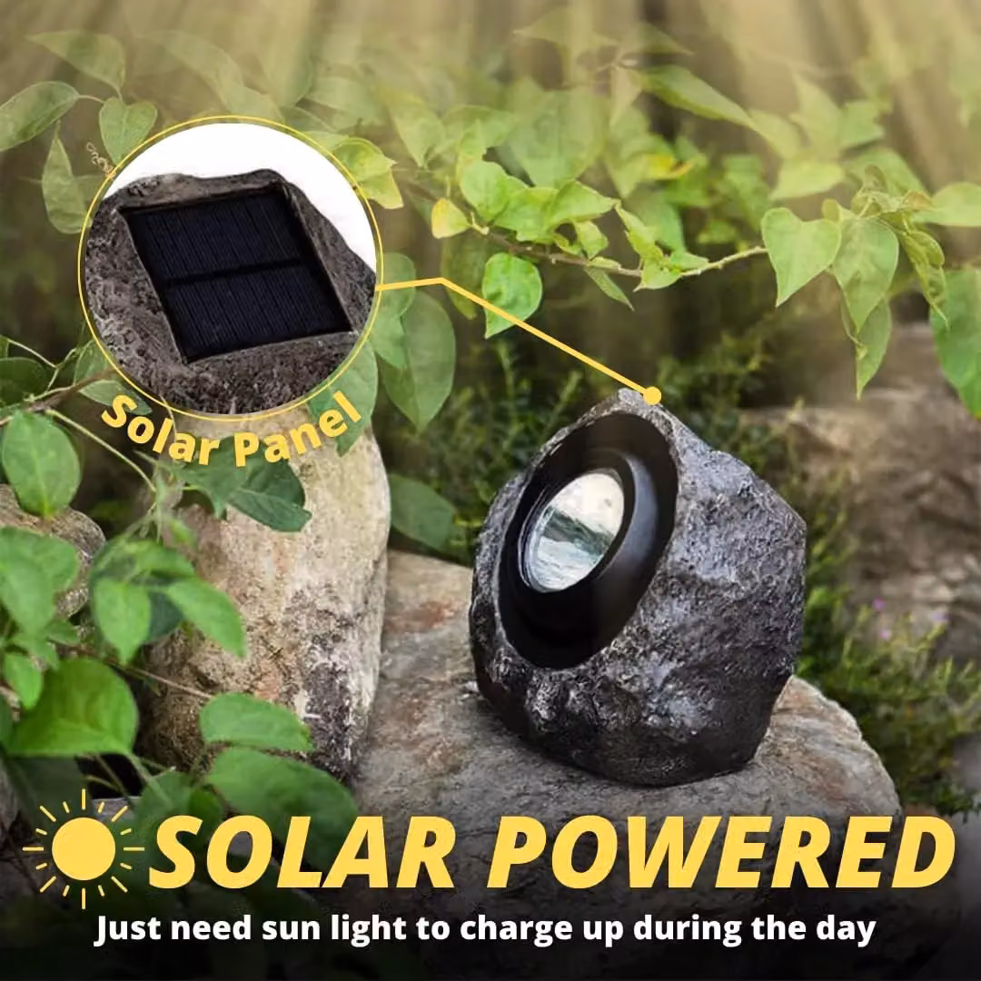 Marco Paul Grey Resin Solar Powered Realistic Granite Rock Spotlight, W/D/H: 16 x 11 x 9 cm – 3