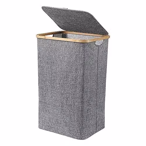 AMOS 100L Laundry Basket Bin with Lid, Grey Collapsible Fabric Washing Basket with Removable Inner Bag and Handles – 1
