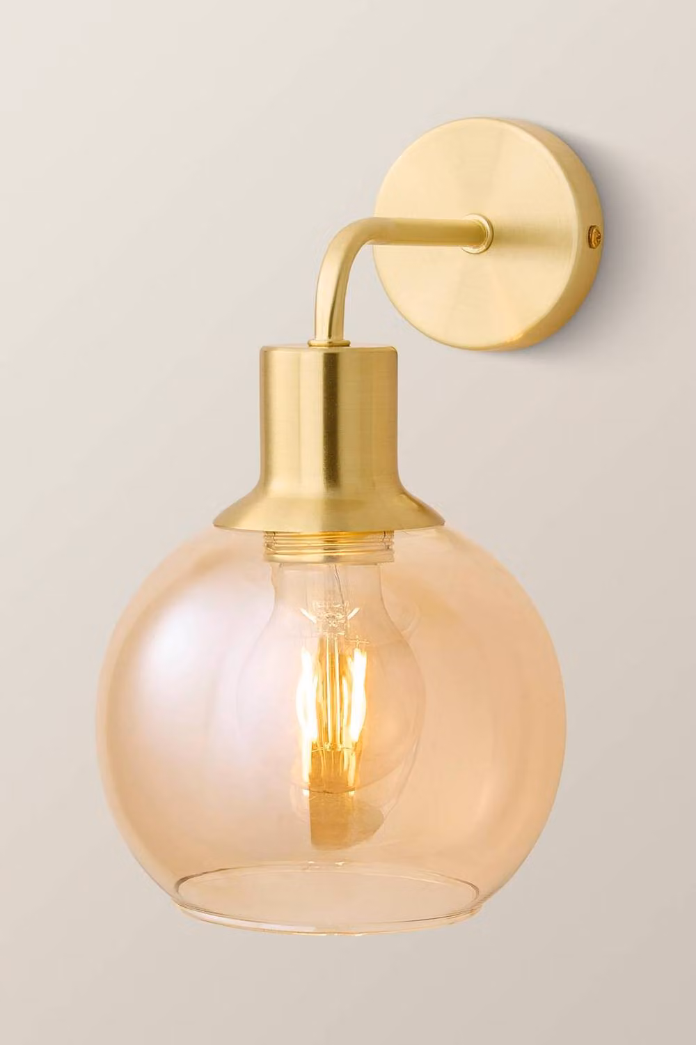 ValueLights Bellamy Glass Globe Wall Light in Gold/Brass with Amber Glass – 2