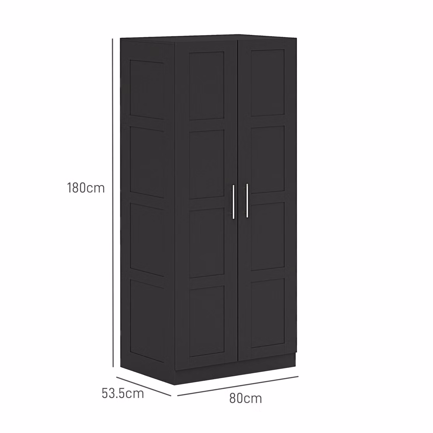 HOMCOM Modern Black Double Paneled Door Wardrobe with Internal Shelves and Soft Close Hinged Doors, H 180.0 cm x W 80.0 cm – 2