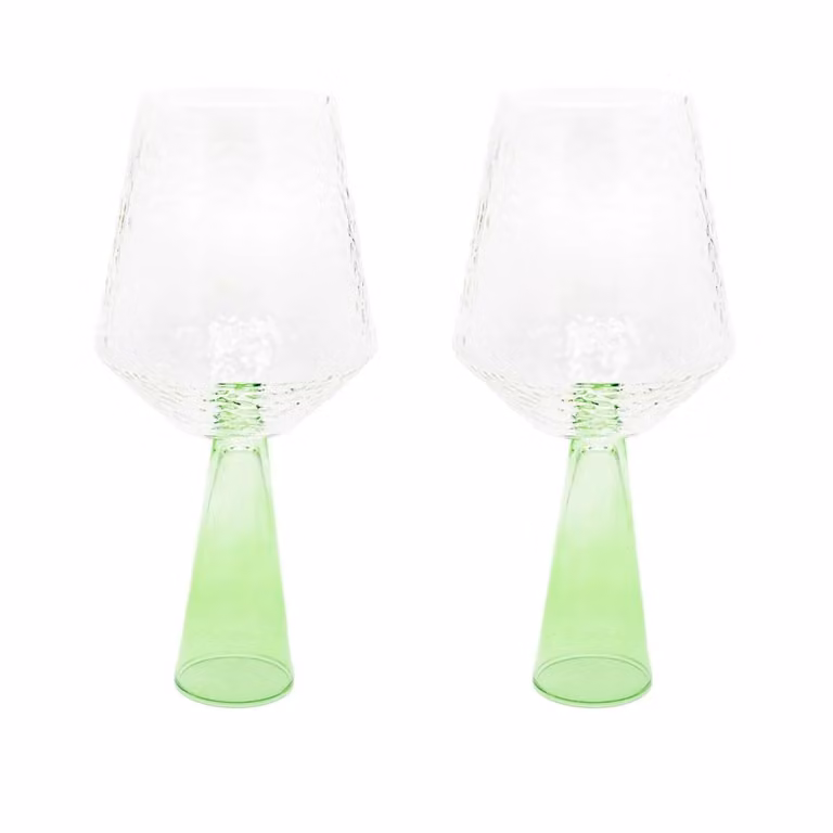 Brut Homeware Claude Wine Glass Set of 2 in Transparent and Green