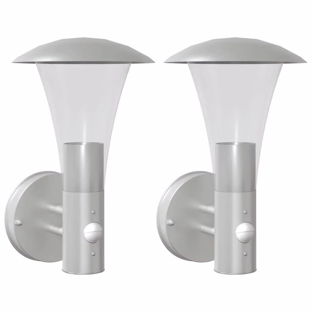Berkfield Home Solar Outdoor Wall Lights with Motion Sensor, 2-Piece Set in Silver Stainless Steel