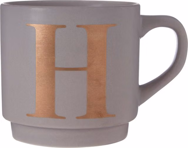 Orsina Grey Porcelain H Letter Mug with Gold Lettering