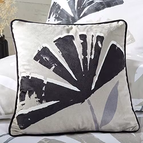 Fusion Alma Soft Touch Velvet Floral Filled Cushion in Black and Natural, W/D/H: 43 x 43 x 43 cm – 3