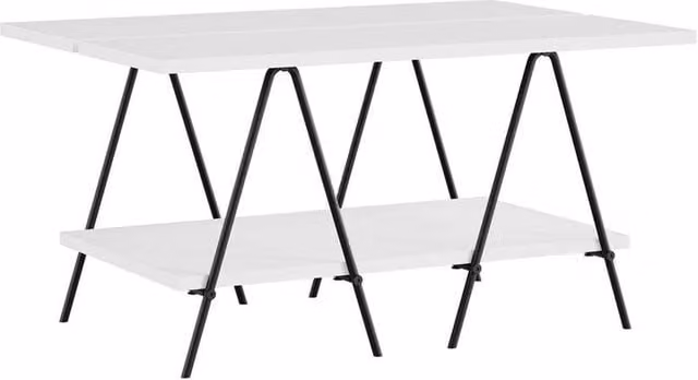 ERGOVEXA 2-Tier White Painted Coffee Table with Black Metal Frame – 1