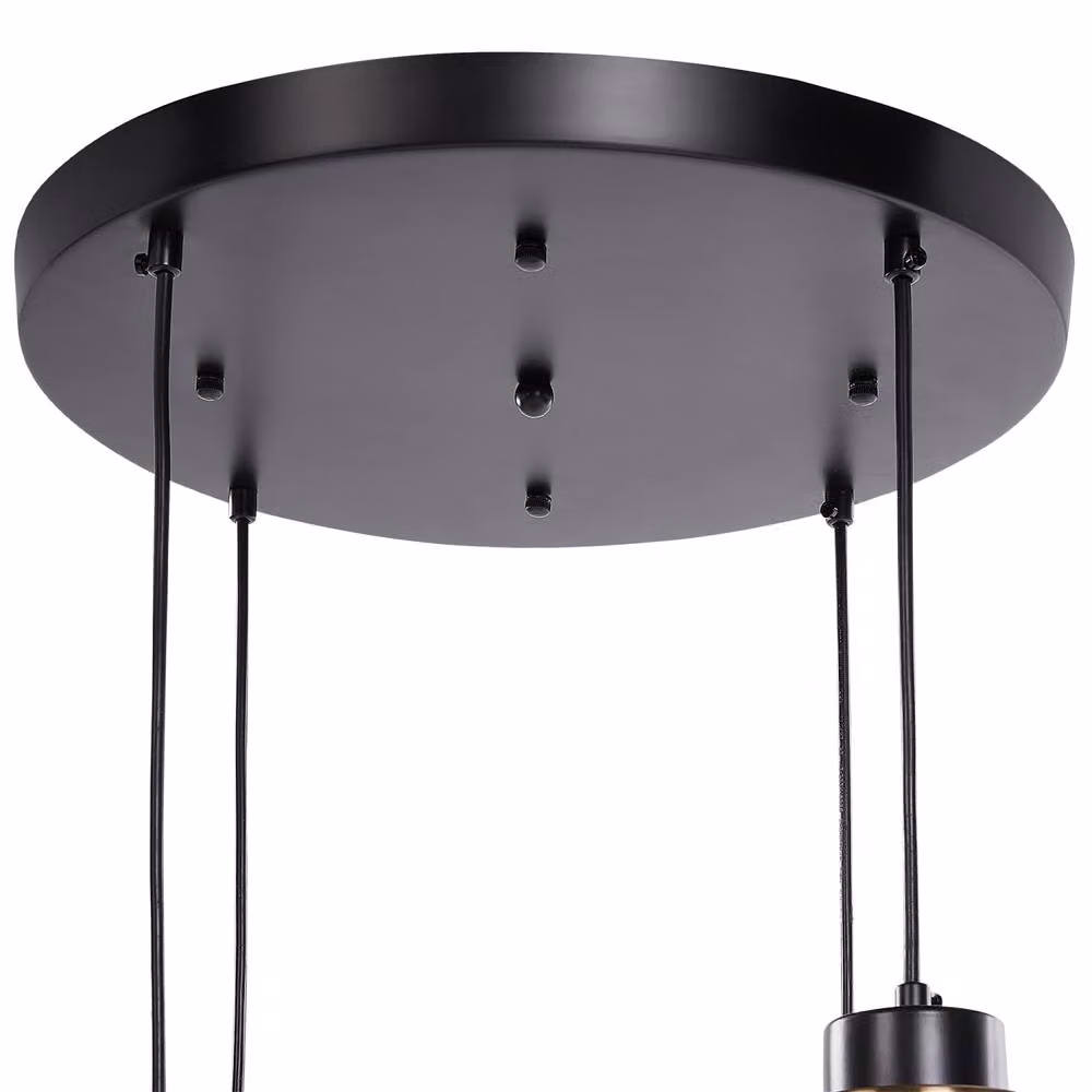 Wyld and Coco Four-Light Industrial Pendant Light with Grey Glass Shades and Black Metal Frame – 3