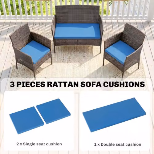 Outsunny Set of 3 Rectangular Rattan Garden Seat Cushion Pads in Blue – 3