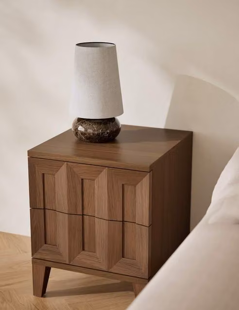 Gallery Direct Block Modern Geometric Bedside Table in Natural Oak and Birch Wood Finish