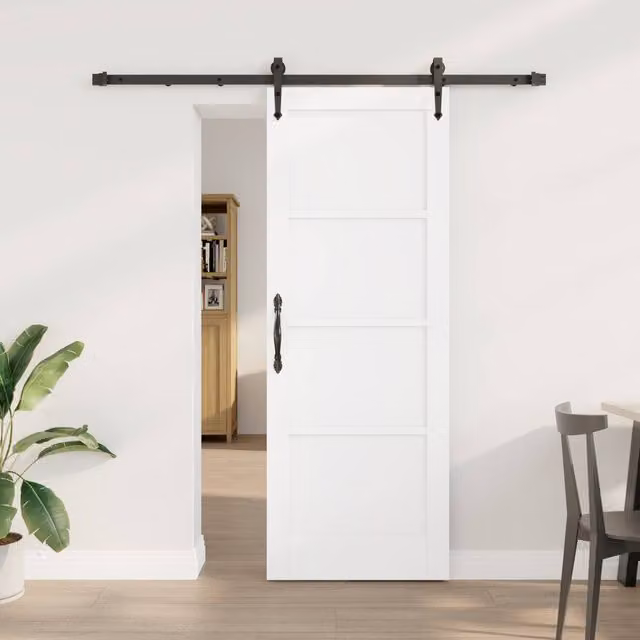 Berkfield Home Minimalist White Lacquered Solid Pine Sliding Door with Hardware Set W: 73.5 cm, H: 198.5 cm
