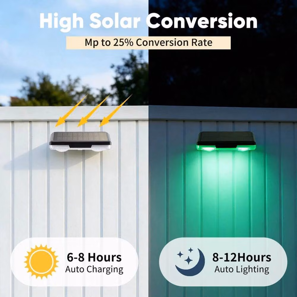 FLAVORA 4-Piece Set of Solar Powered LED RGB Multicolour Garden Wall and Fence Lights in Black – 3