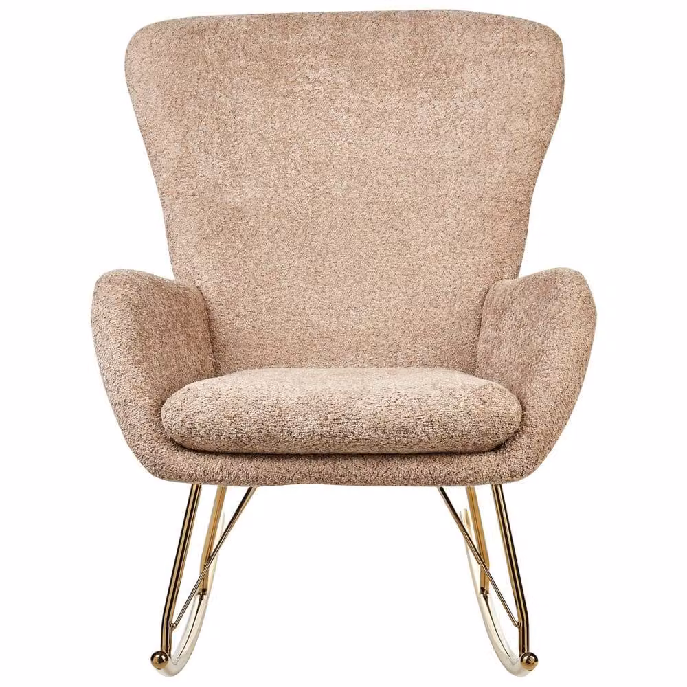 Wyld and Coco Beige Bouclé Rocking Armchair with Gold Metal Legs in Retro Style – 2
