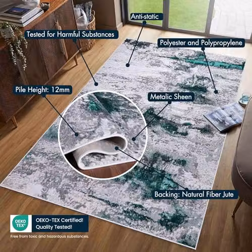 Serdim Rugs Abstract Modern Living Room Area Rug, Aqua and Silver, W: 160 cm, D: 230 cm – 5