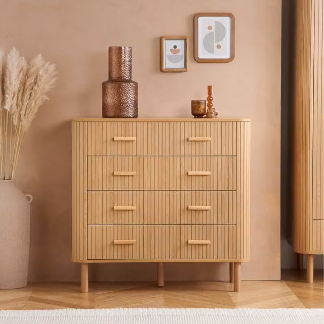 Birlea Axel 5 Drawer Fluted Wooden Chest in Oak Brown
