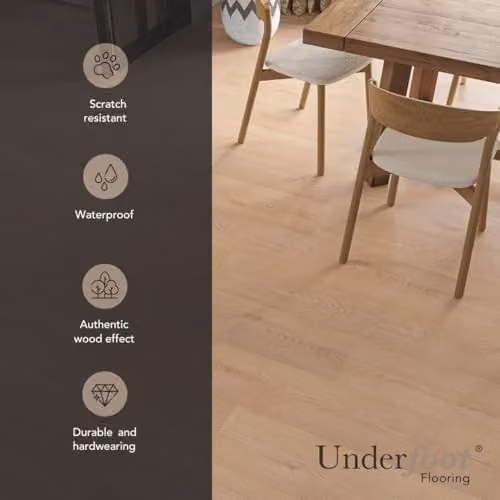 Underfoot NK33 Wood Look Laminate Flooring, 8mm Thick, Water-Resistant Click System, Light Ash, 1.92m² Pack – 2