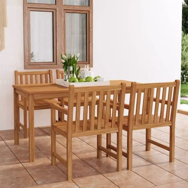 Berkfield Home 5 Piece Garden Dining Set in Brown Solid Lacquered Teak Wood