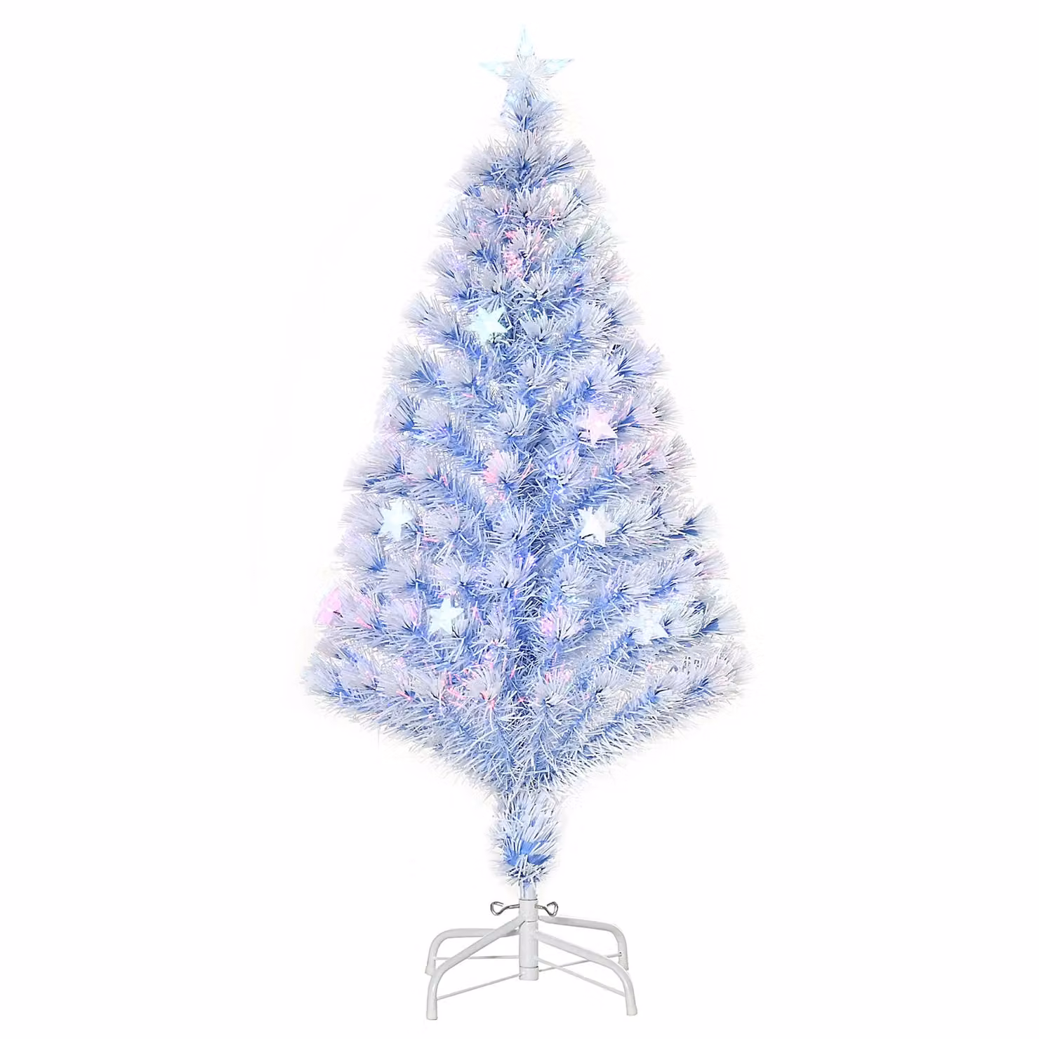 HOMCOM Artificial Fibre Optic Christmas Tree with RGB LED Lights in White and Blue – 2