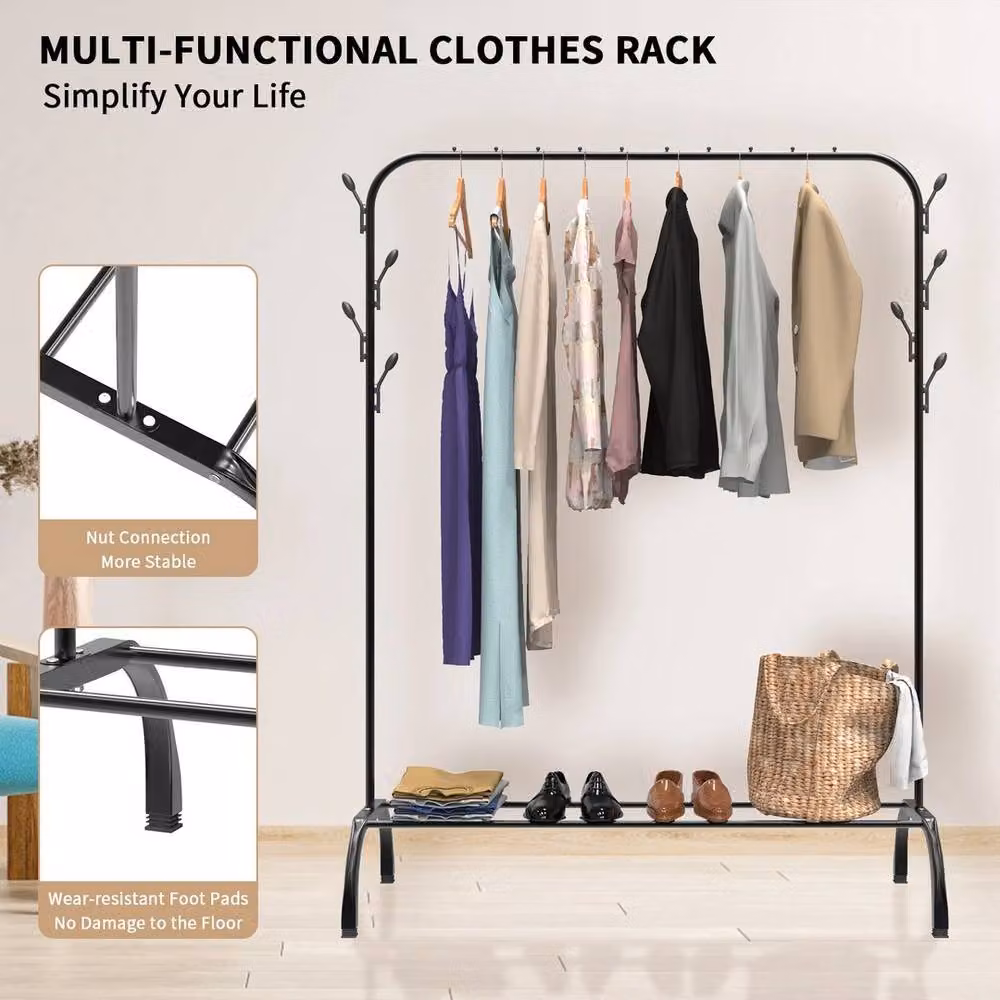 FORGEVIO Heavy Duty Single Metal Clothes Hanging Rail in Black, Width: 50 cm – 3