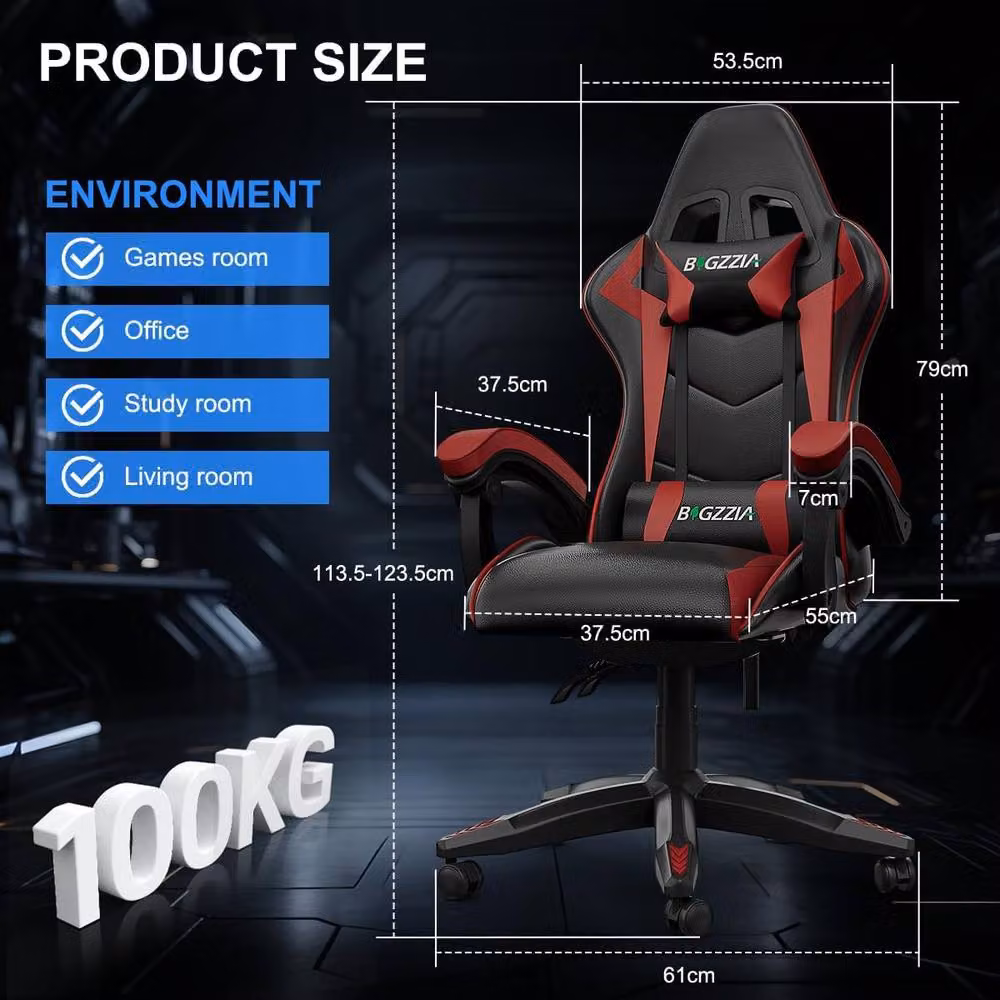 Gartistgo Bluetooth Gaming Chair in Red with Lumbar Support and Headrest – 2