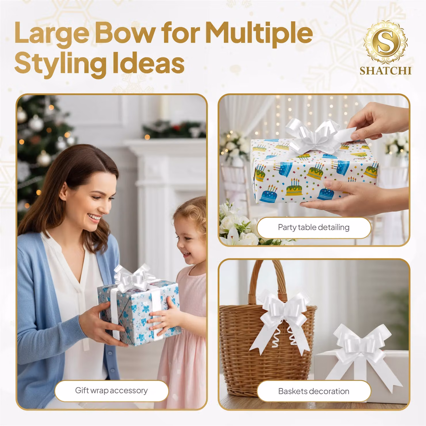 Shatchi 30-Piece White Plastic Pull Bows, 5 cm Diameter for Gift Wrapping, Hampers and Decorations – 5