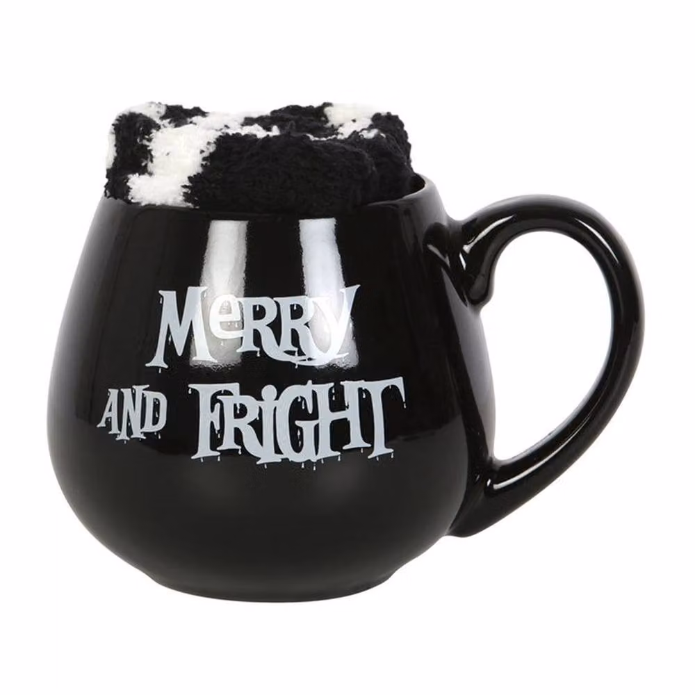 Uniqueful Merry & Fright Mug and Socks Set in Black and White, 550ml – 4