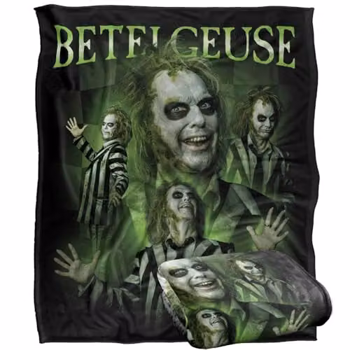 LOGOVISION Beetlejuice 2 Throw Blanket, Multicolour and White, W: 152 cm, D: 127 cm – 1