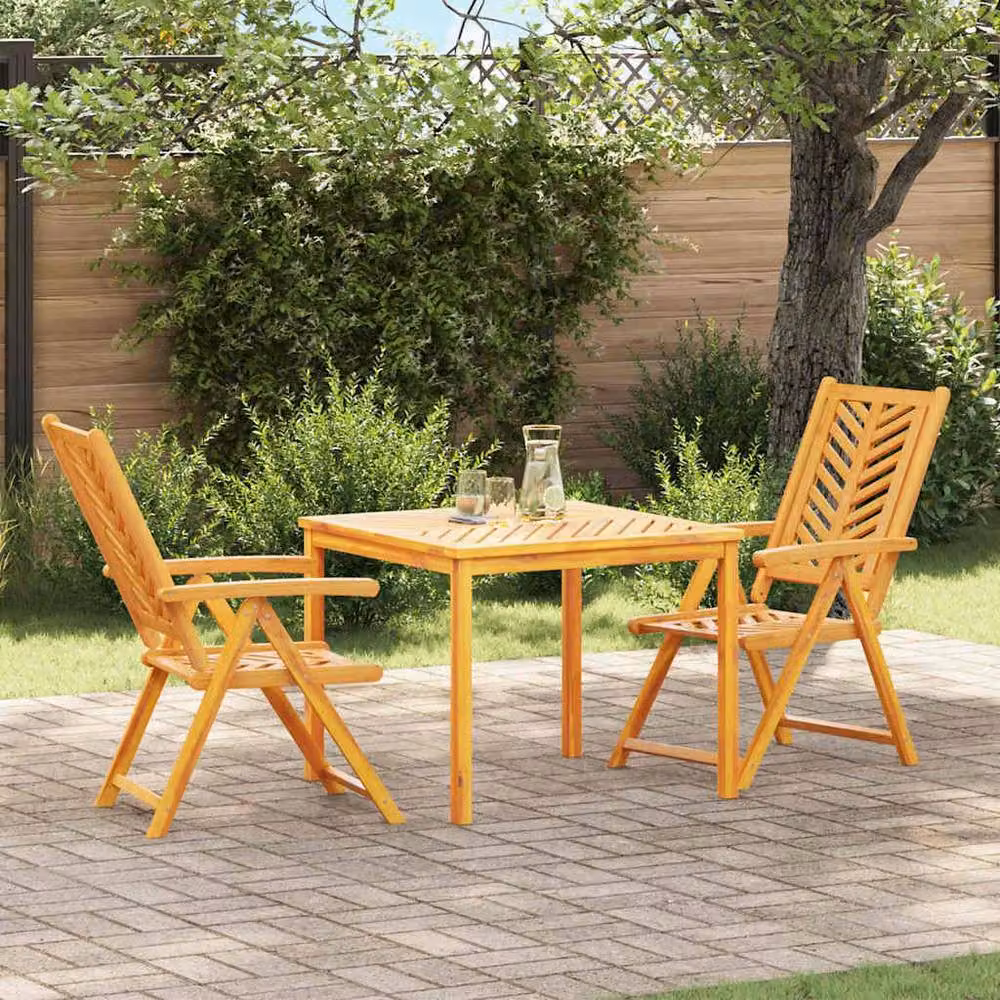 Berkfield Home 3 Piece Rustic Solid Wood Acacia Garden Dining Set in Brown – 2