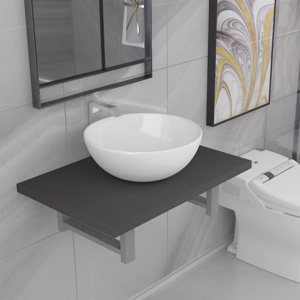 Berkfield Home Two Piece Wall Mounted Bathroom Furniture Set in Grey and White – 1