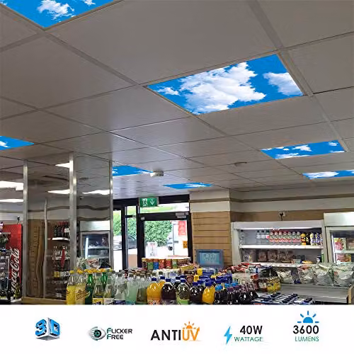 ENER-J Sky Cloud 2D LED Recessed Panel, White and Blue, 40W, W/D/H: 60 x 60 x 60 cm, Pack of 6 – 2