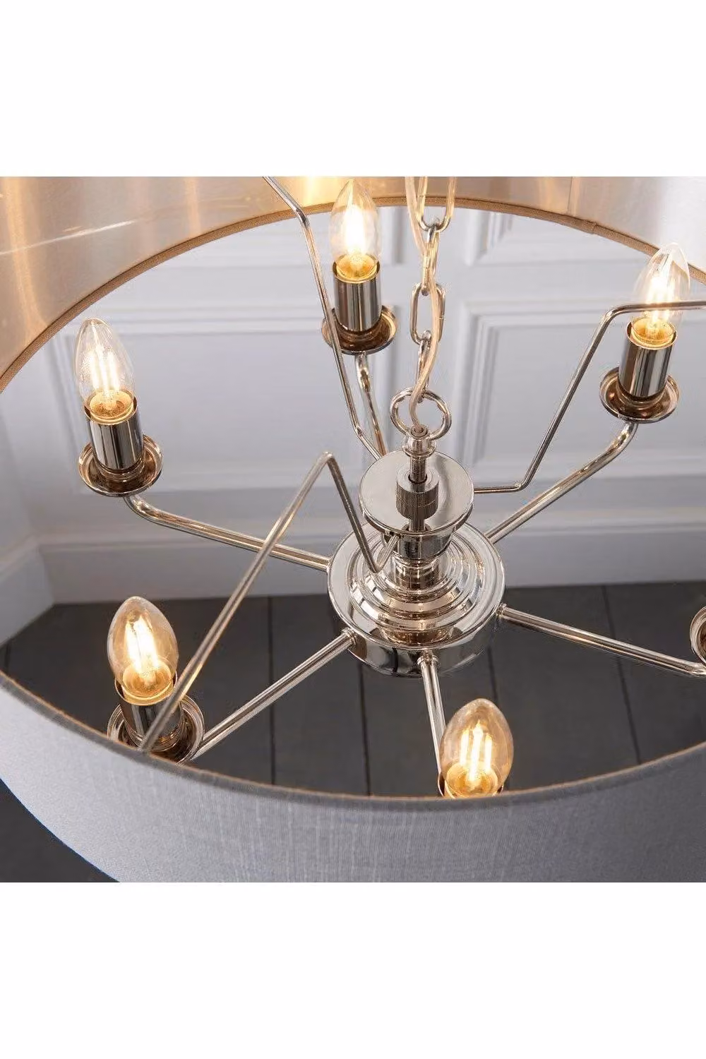 Netlighting Highclere Cylindrical Pendant Light in Grey Fabric with Bright Nickel Plate – 2