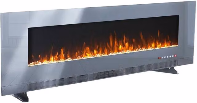 FORGEVIO Media Log Electric Heater 60 Inch LED Fireplace in Grey, W: 152.4 cm, H: 52 cm, D: 52 cm
