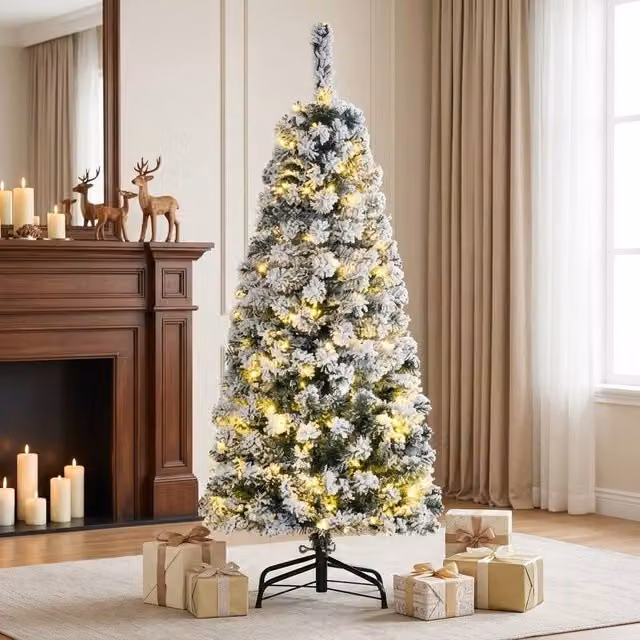 STILVORA Pre-Lit Artificial Christmas Tree with Snow-Covered Tips in Green, H 120 cm x W 56 cm – 1