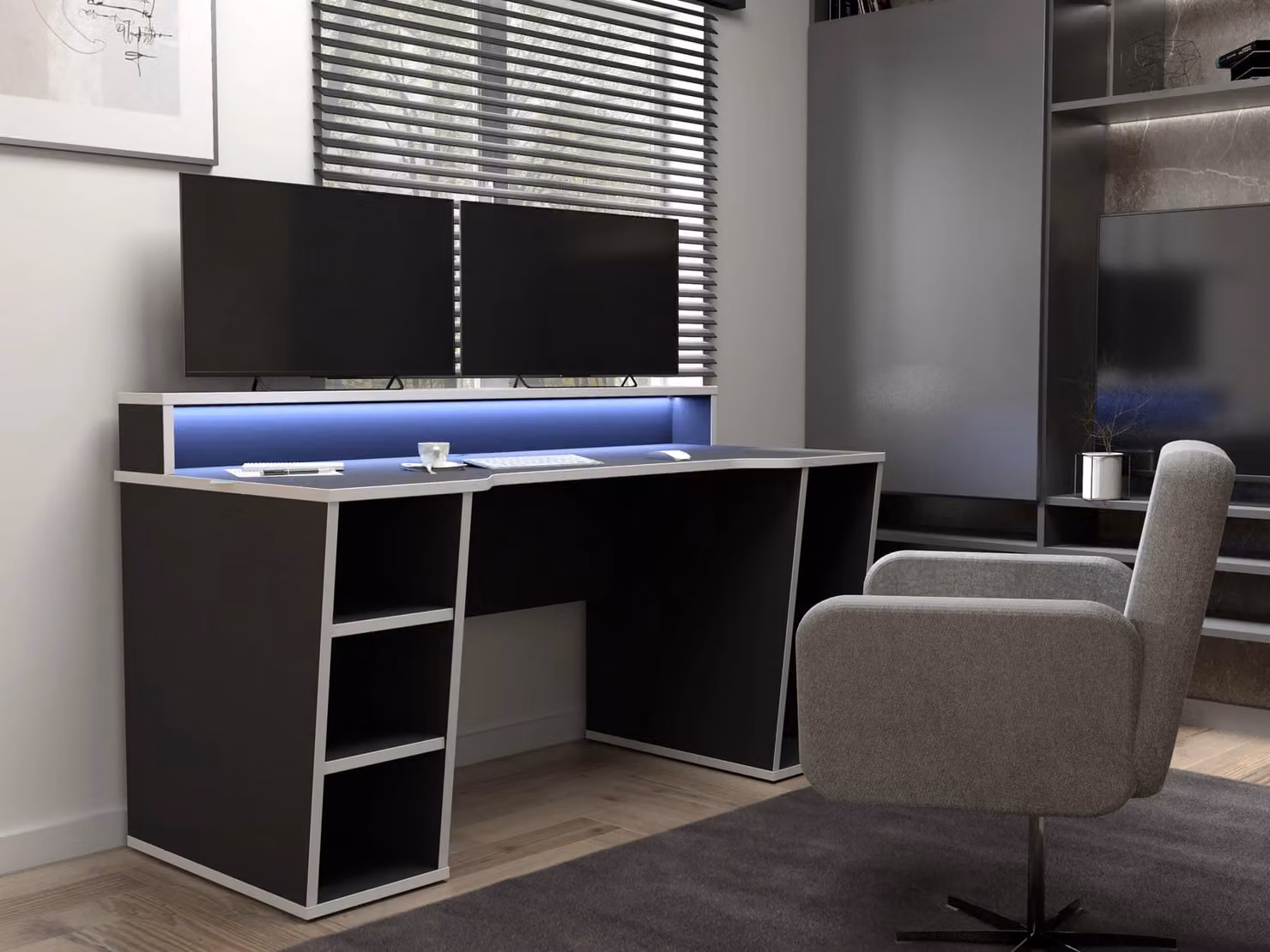 Furniture To Go Loadout Black Gaming Desk with 2 Shelves and Colour Changing LED – 3