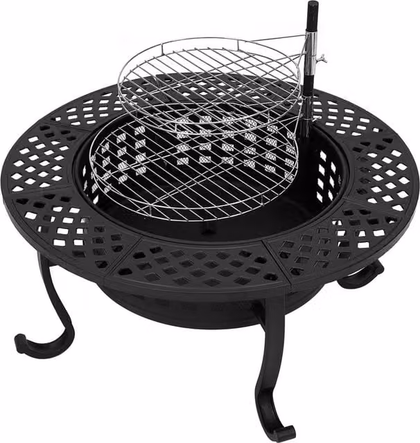 Breeins Heavy Duty Black Wood Burning Fire Pit with Rotisserie and Grill Grates
