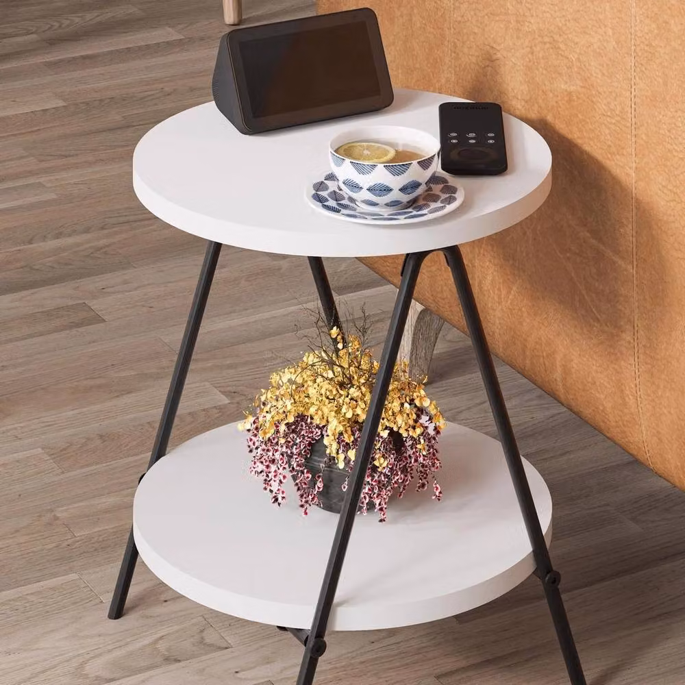 FORGEVIO Round 2-Tier Metal Side Table with Scratch-Resistant White Lacquered Frame – 3
