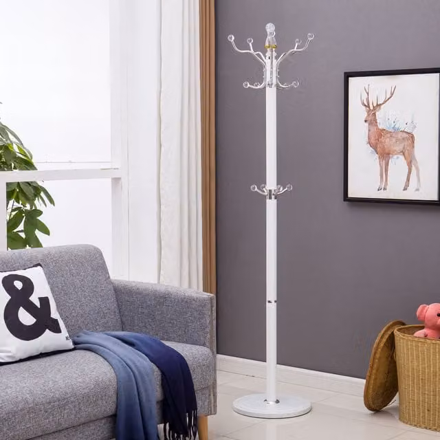 Modernique Metallo Metal Tube Coat Rack with Heavy Base in White, H 185 cm x W 38 cm x D 38 cm