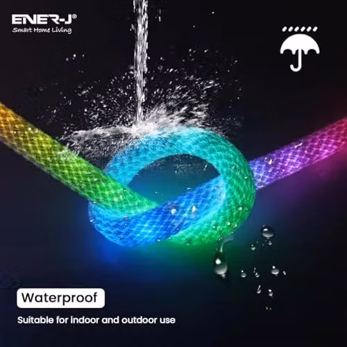 ENERJ RGBIC Neon Rope Light, 5m Multicolour Waterproof IP65 LED Strip, 50W 5000LM Smart Lighting with App, Remote Control and Music Sync – 5