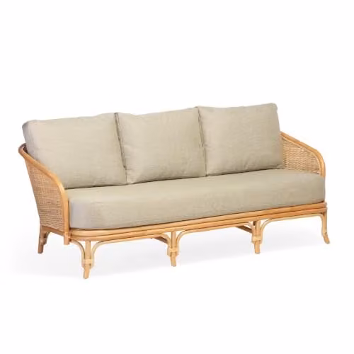 Desser Natural Rattan Royal 3-Seater Sofa with Roma Sage Cushions in Green and Beige