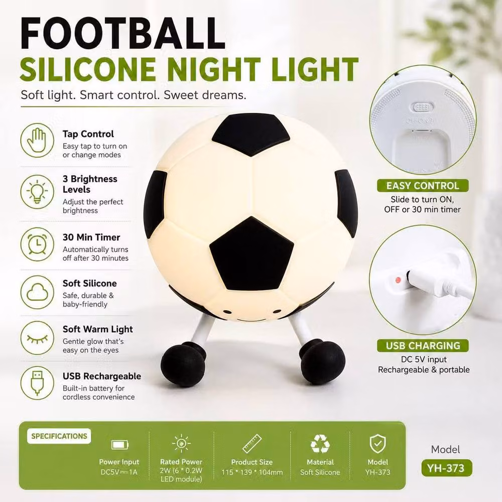 BluCore Football Silicone Night Light in White with Tap Control and Dimmable Settings – 2