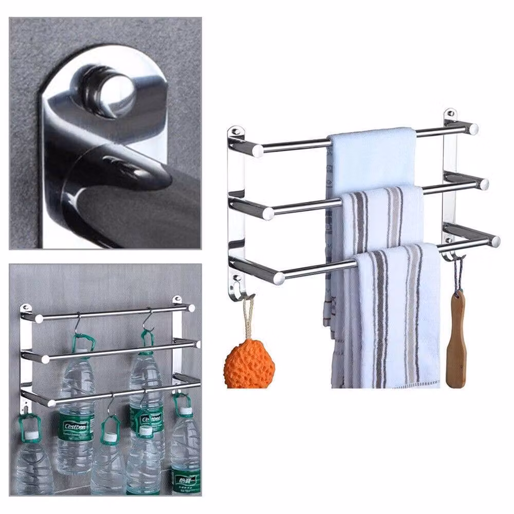 Nordara Stainless Steel 3 Tier Wall Mounted Towel Rail in Silver – 3