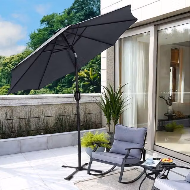 Livingandhome 3M Cantilever Garden Parasol with Foldable Cross Base in Anthracite Grey