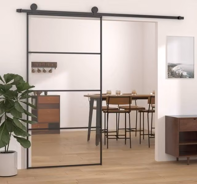 Berkfield Home Modern Sliding Door in Black Aluminium and Glass, W: 102.5 cm, H: 205 cm