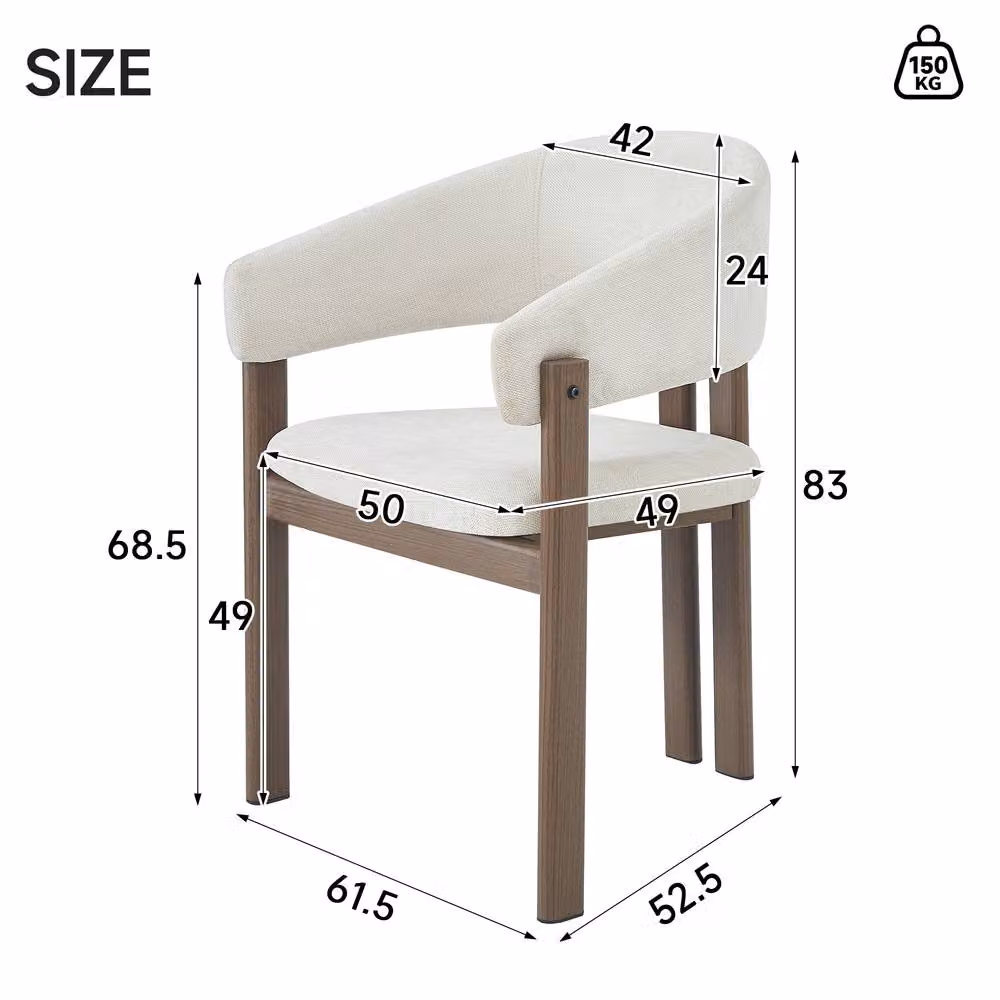 BTM Set of 2 Linen Dining Chairs with Metal Frame in Brown and Beige – 2