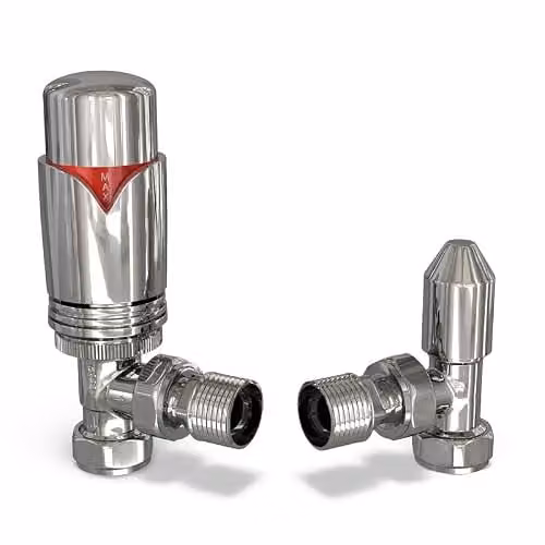 UK Radiators Chrome Thermostatic Radiator Valve and Lockshield Valve Set – 1